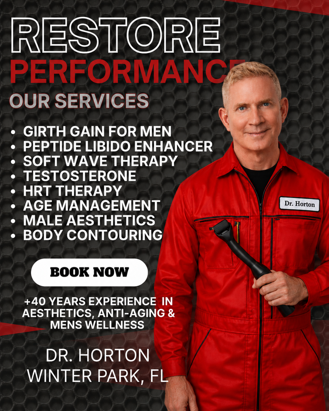 Dr Horton in his pit suit at Dr Horton’s Garage